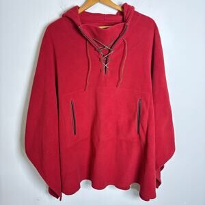 Lauren Ralph Lauren Fleece Hooded Poncho Cape Red Size 1 Pockets